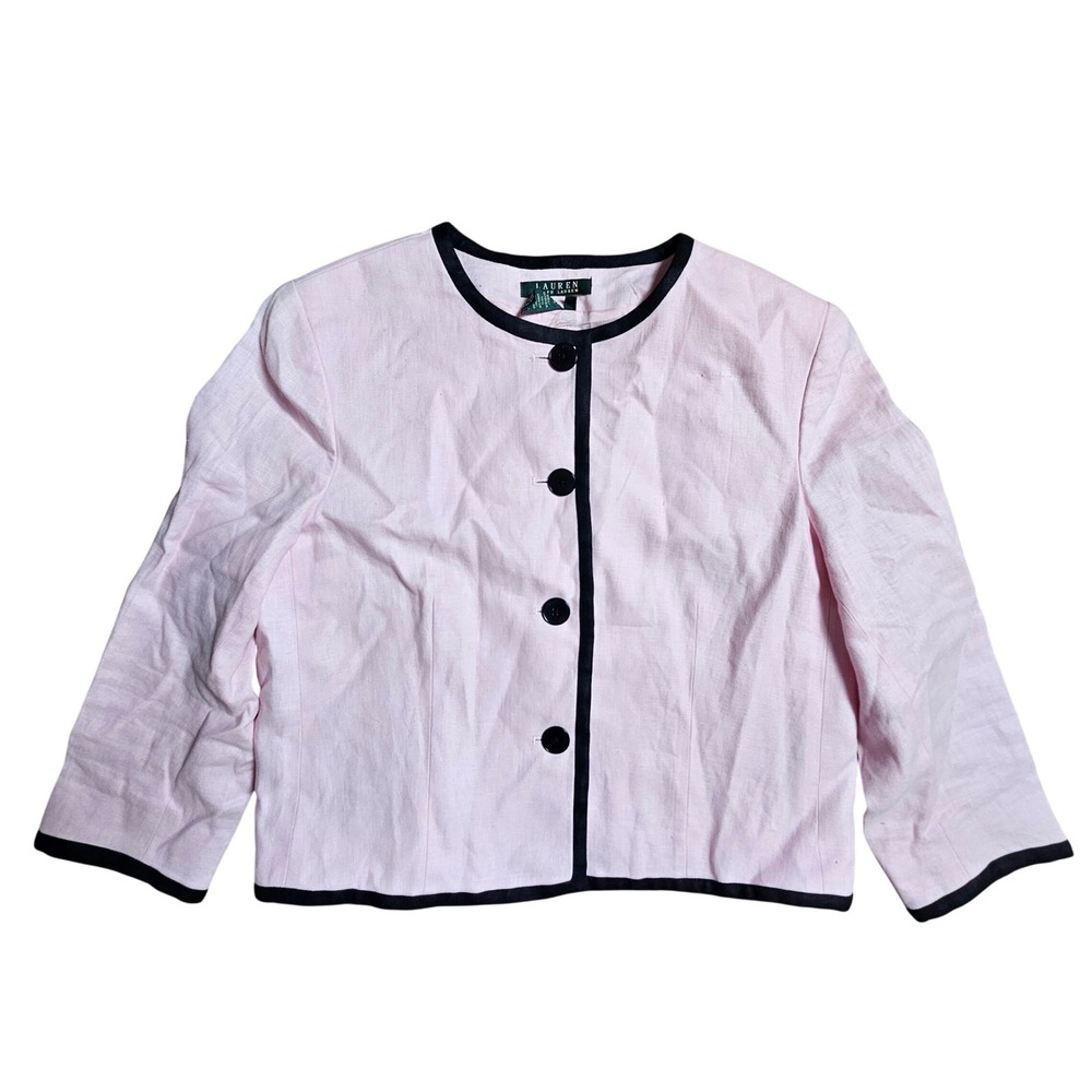 Lauren Ralph Lauren Linen Blazer Jacket Contrasting Trim 12‎ Pastelcore Office